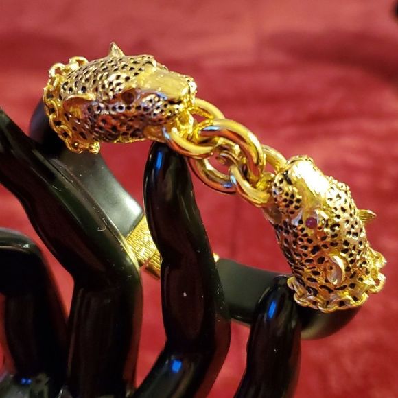 Franklin Mint Bracelet 4 Genuine Rubies & 22 KT Gold Plated‎ over Ebony